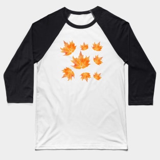 Celebrate Autumn with Fall Maple Leaves in a Blue Background Baseball T-Shirt